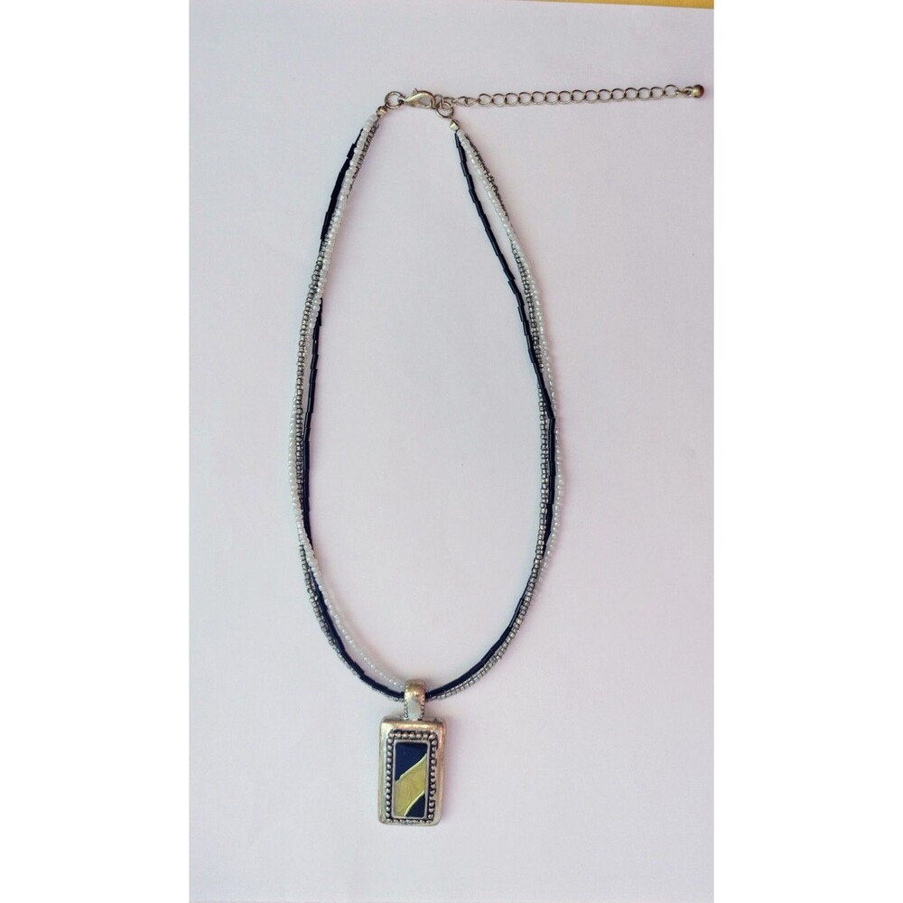 Kenneth Cole Necklace KC Stamped Black Gold Tan Silver Career Professional Style